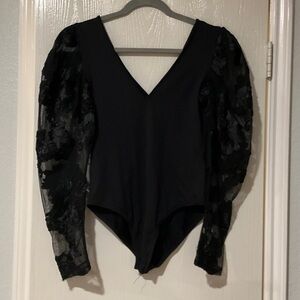 Zara Black Sheer Lace Sleeve Bodysuit